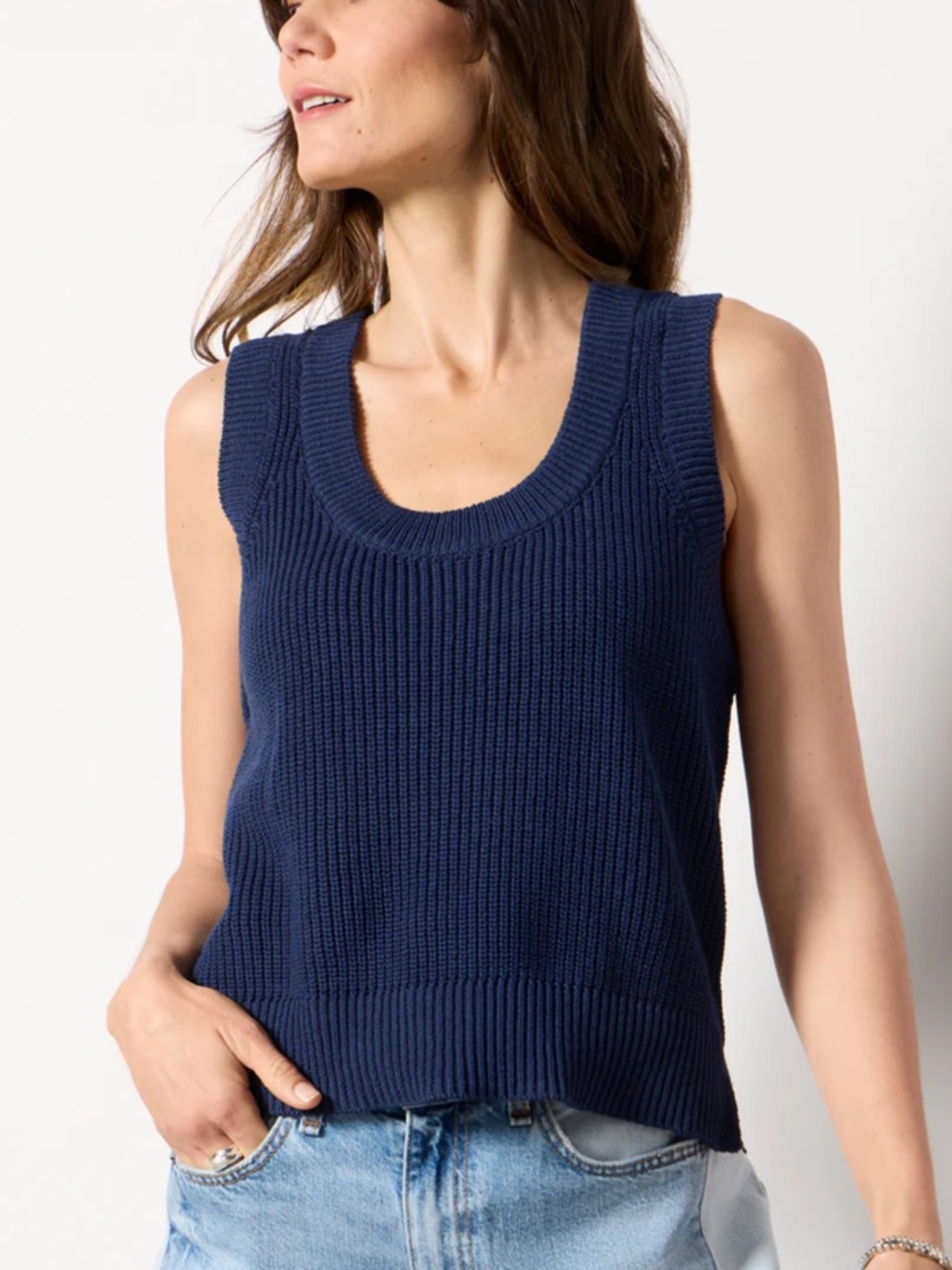 Evereve Navy Blue Knit Sleeveless Sweater Vest Jodie Tank Small